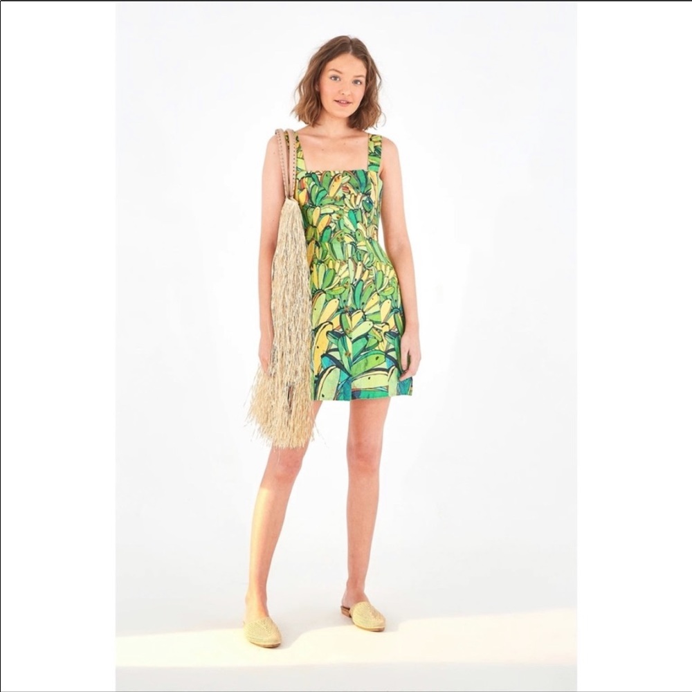 Farm Rio Green Banana Linen Mini Dress